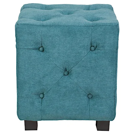 Small Button-Tufted Cube Ottoman with Short Dark Legs